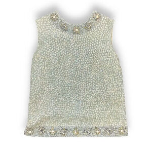 Vintage 60s Baby Blue Beaded Blouse Top